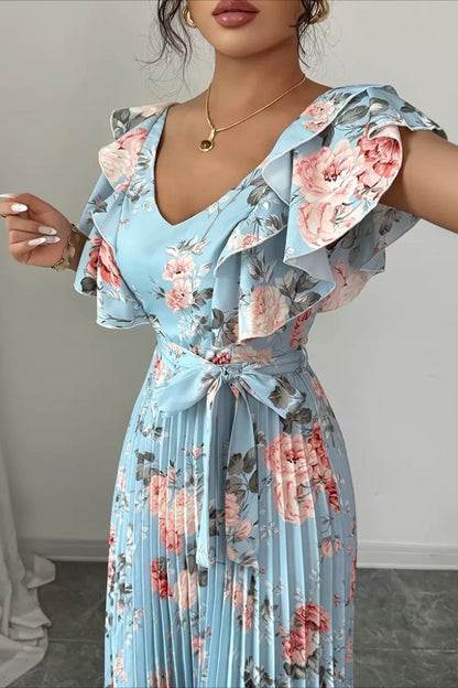 Women's Valentina Floral V-Neck Ruffle Sleeve Maxi Dress