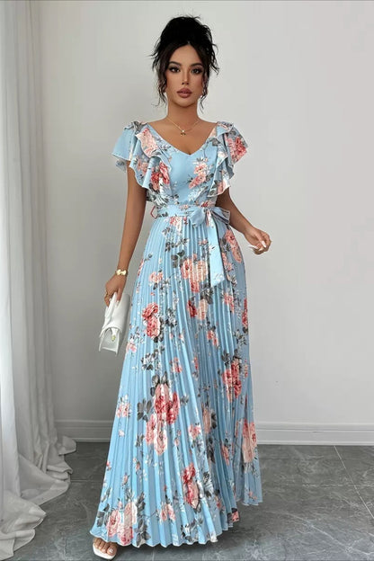 Women's Valentina Floral V-Neck Ruffle Sleeve Maxi Dress