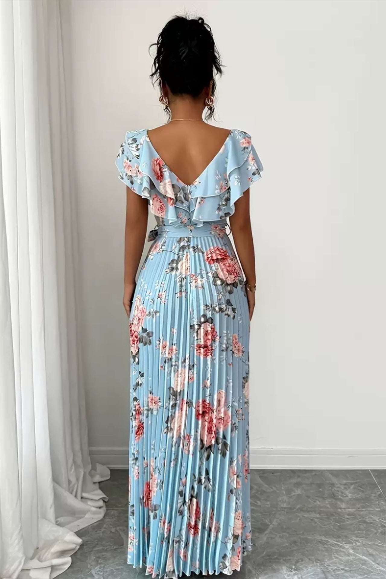 Women's Valentina Floral V-Neck Ruffle Sleeve Maxi Dress