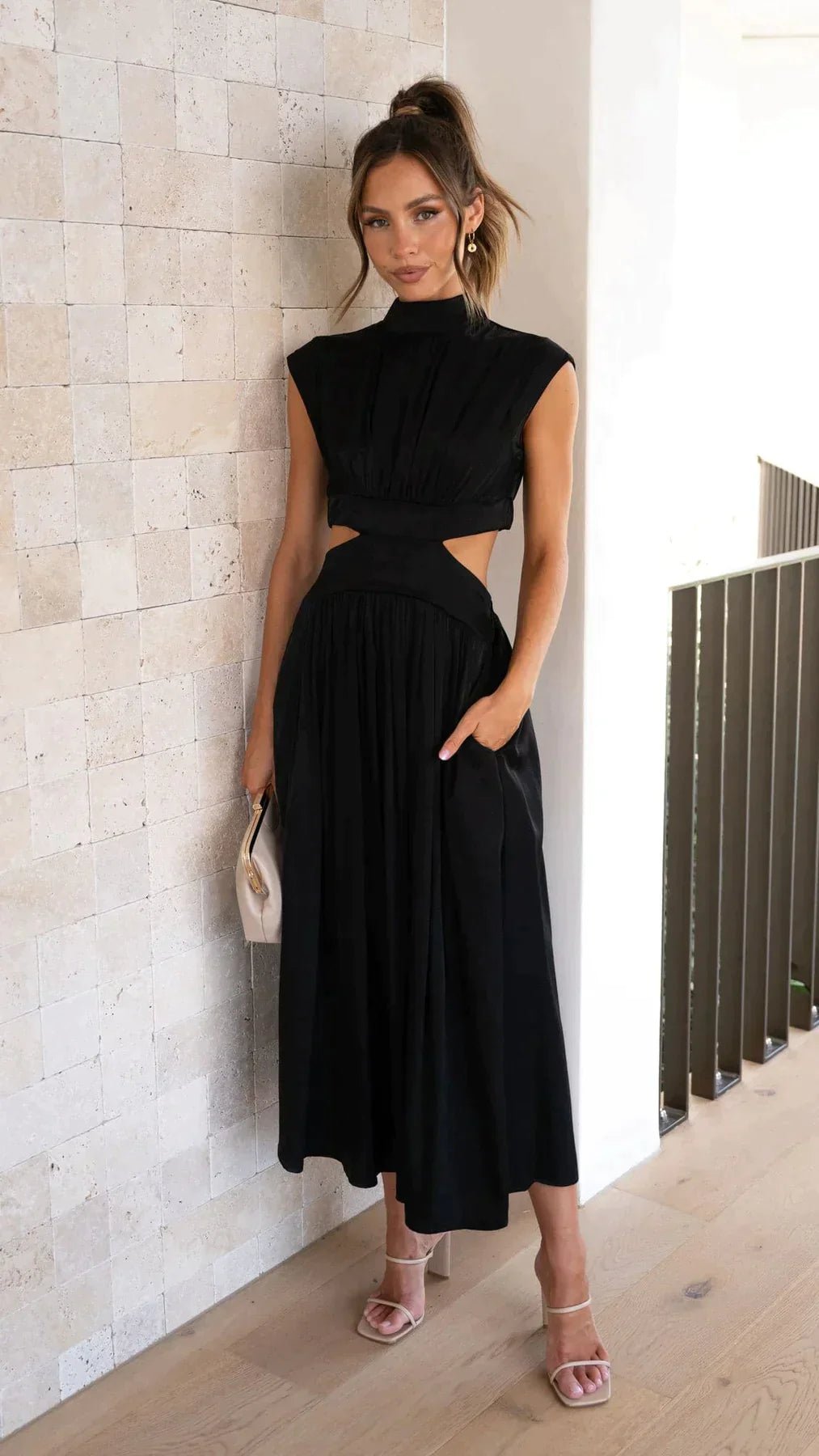 Women's SOERA Valentina High-Neck Midi Dress with Waist Cutouts