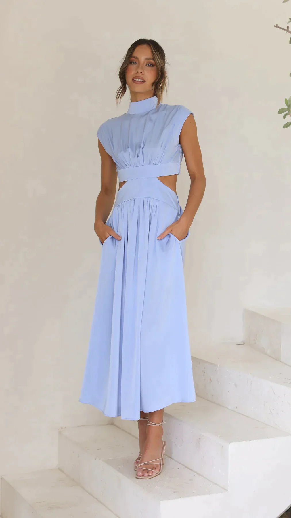 Women's SOERA Valentina High-Neck Midi Dress with Waist Cutouts