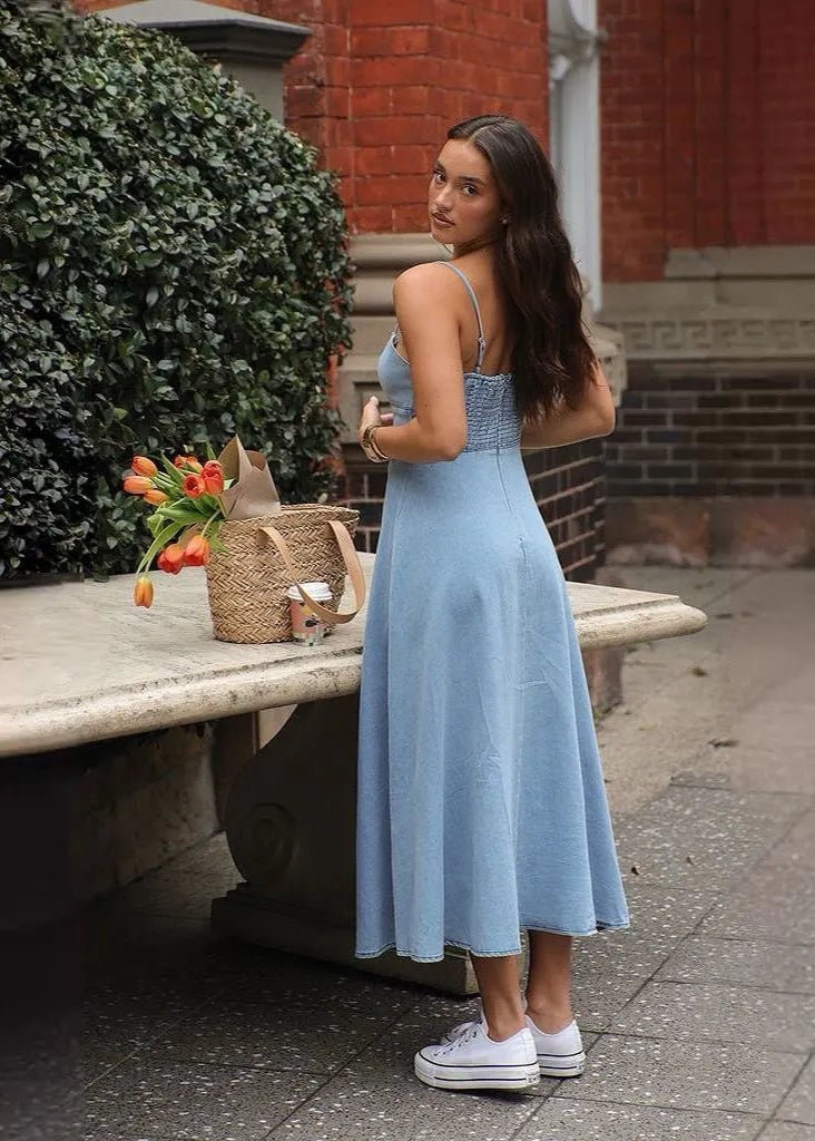 Women's Brianna Corset Denim Midi Dress Light Blue