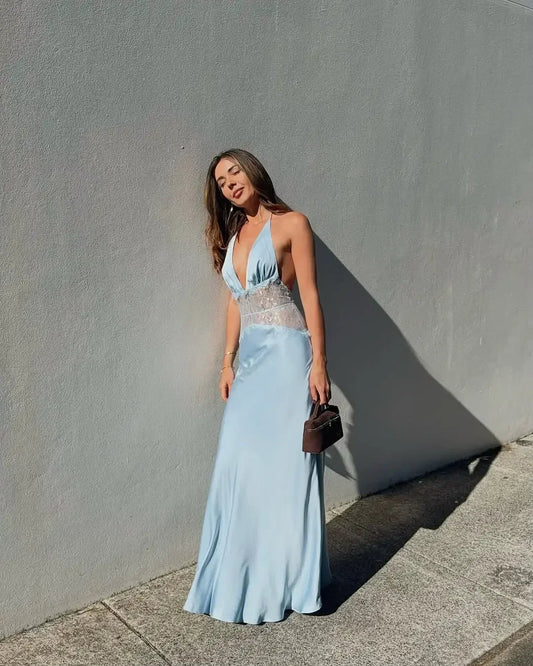 Women's Matilde Lace Patchwork Halter Maxi Dress