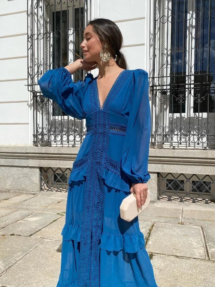 Women's Molly Deep V-Neck Ruffle Maxi Dress