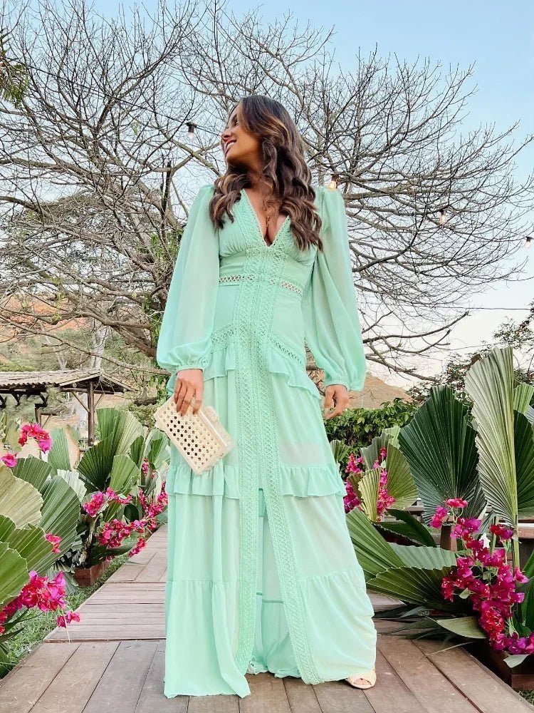 Women's Molly Deep V-Neck Ruffle Maxi Dress