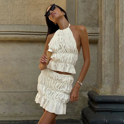 Women's Celeste Pleated Backless Two-Piece Set Beige