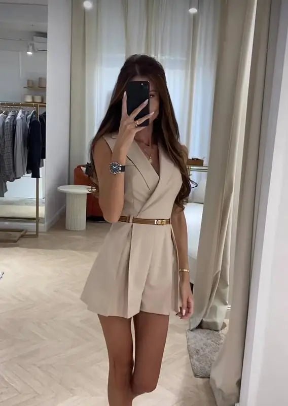 Women's Bianca Structured Belted Sleeveless Romper