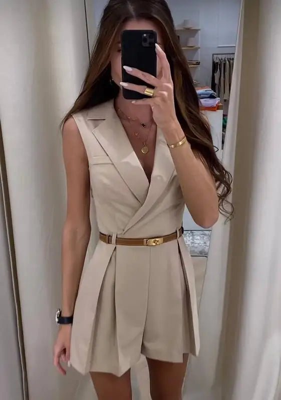 Women's Bianca Structured Belted Sleeveless Romper