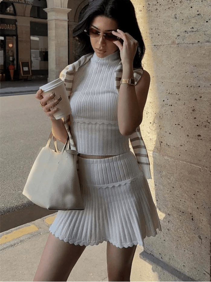 Women's SOERA Bianca Knitted Crop Top & Pleated Mini Skirt Set