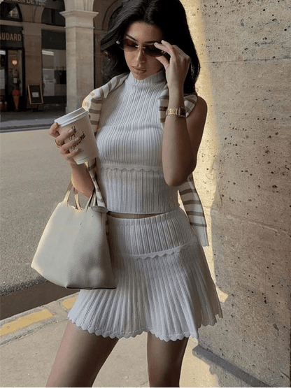 Women's SOERA Bianca Knitted Crop Top & Pleated Mini Skirt Set