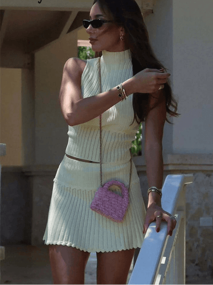 Women's SOERA Bianca Knitted Crop Top & Pleated Mini Skirt Set
