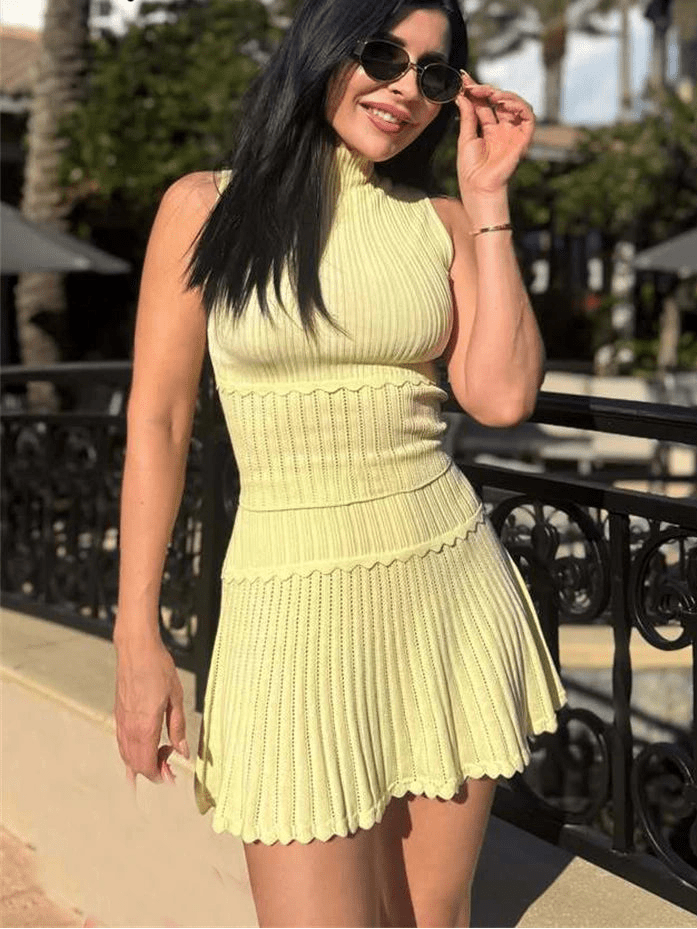 Women's SOERA Bianca Knitted Crop Top & Pleated Mini Skirt Set