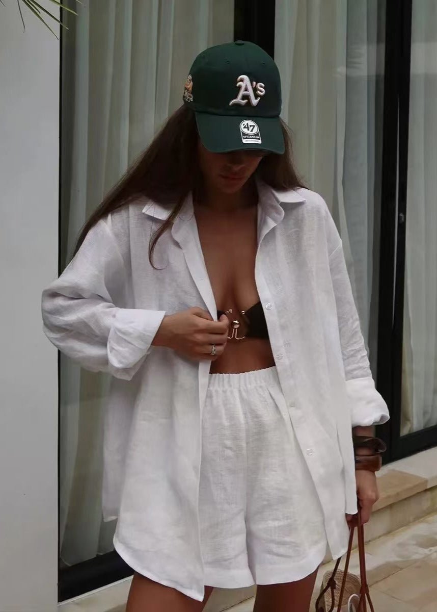 Women's SOERA Camille White Linen Shirt and Shorts Set