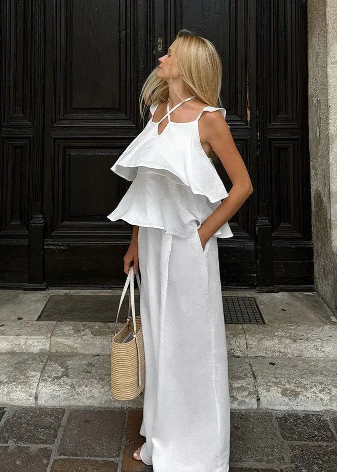 Women's SOERA Celeste Flowy Ruffle Top & Wide-Leg Pants Set