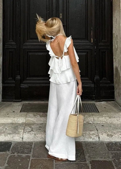 Women's SOERA Celeste Flowy Ruffle Top & Wide-Leg Pants Set