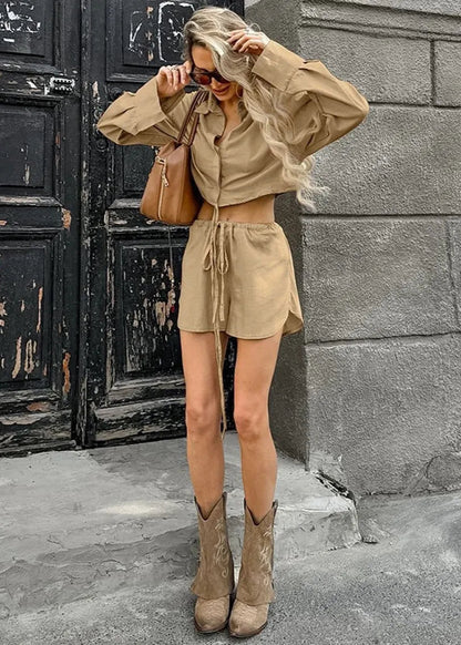 Women's SOERA Gabrielle Cropped Shirt & Drawstring Shorts Set