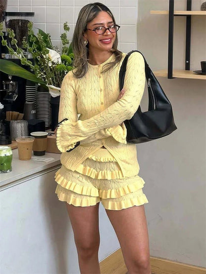 Women's Iris Ruffled Knit Shorts Set