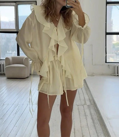 Women's SOERA Sienna Ruffled Tie Top Shorts Set