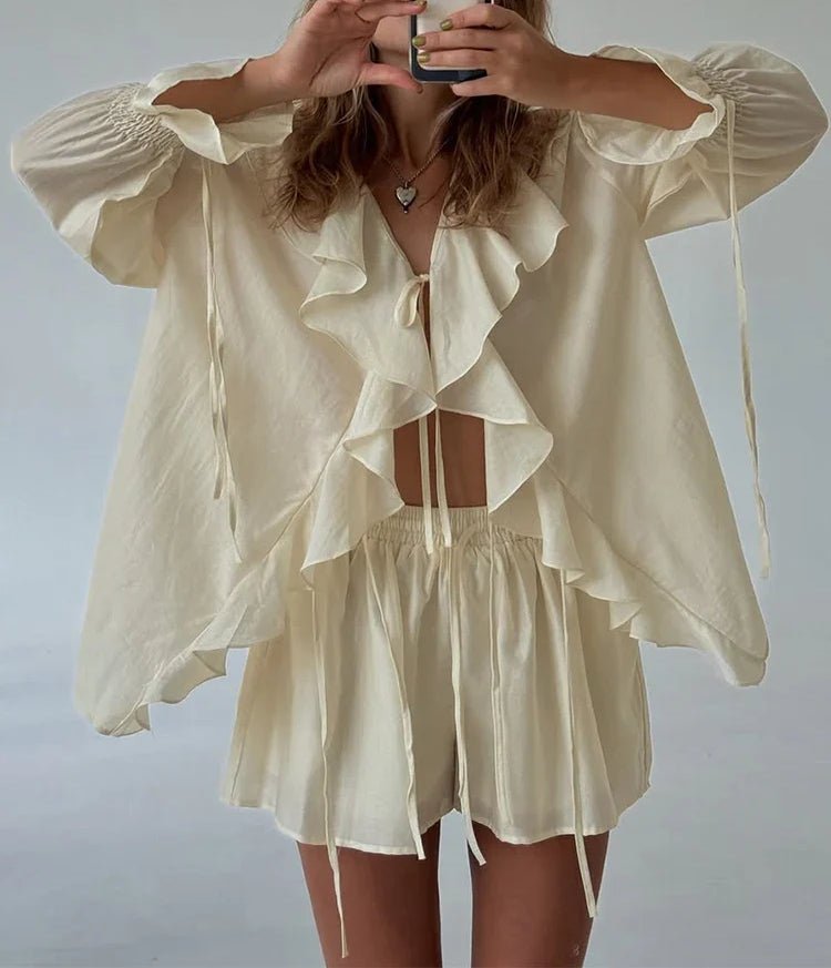 Women's SOERA Sienna Ruffled Tie Top Shorts Set