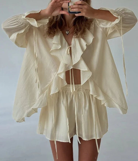 Women's SOERA Sienna Ruffled Tie Top Shorts Set