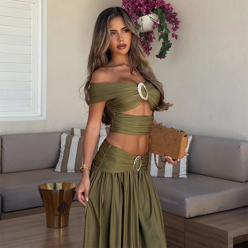 Women's Sienna Off-Shoulder Crop Top and Maxi Skirt Two-Piece Set