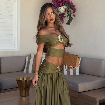 Women's Sienna Off-Shoulder Crop Top and Maxi Skirt Two-Piece Set