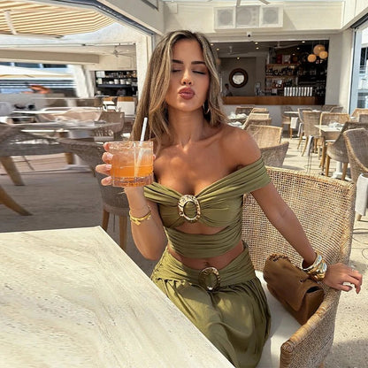 Women's Sienna Off-Shoulder Crop Top and Maxi Skirt Two-Piece Set