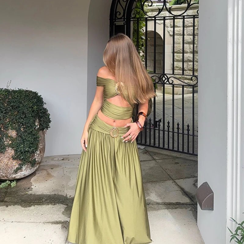 Women's Sienna Off-Shoulder Crop Top and Maxi Skirt Two-Piece Set