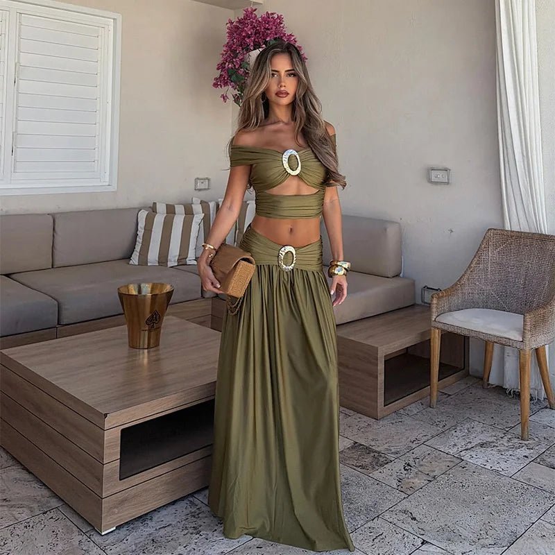Women's Sienna Off-Shoulder Crop Top and Maxi Skirt Two-Piece Set