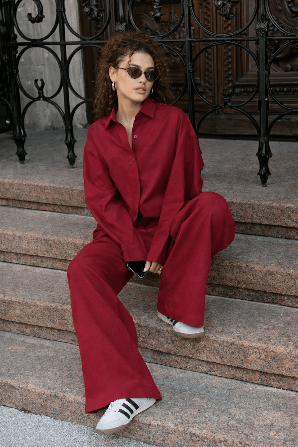 Women's SOERA Bianca Relaxed Cotton Shirt & Wide-Leg Pants Set