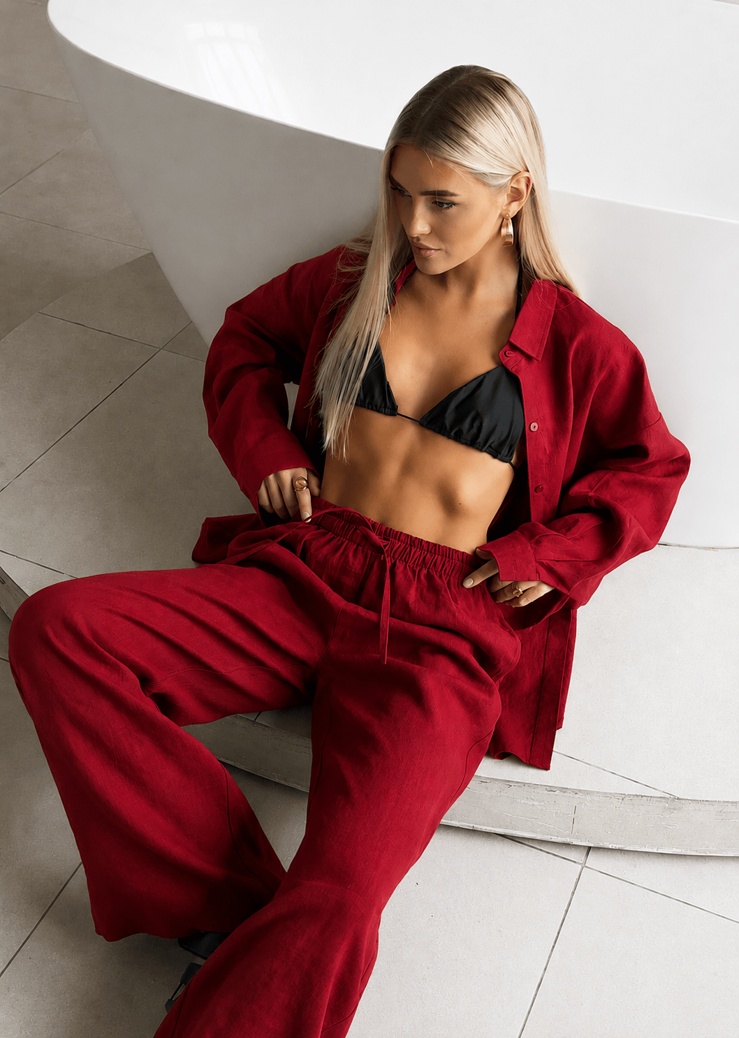 Women's SOERA Bianca Relaxed Cotton Shirt & Wide-Leg Pants Set