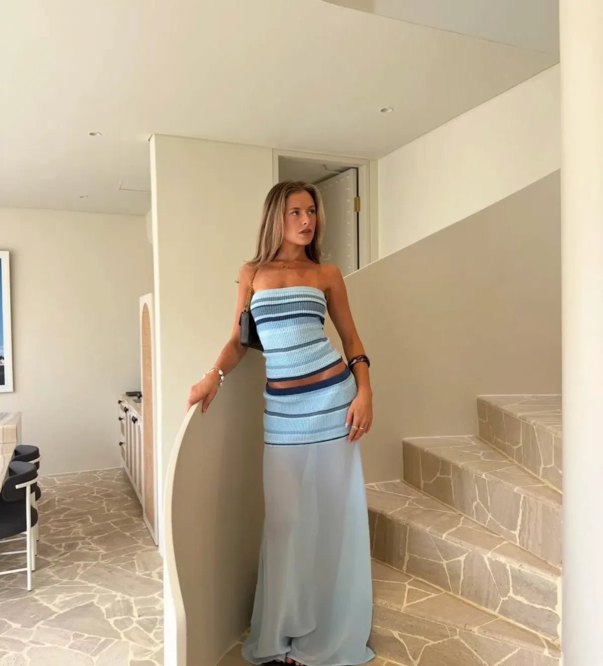Women's SOERA Miriam Striped Bandeau Top Sheer Skirt Set