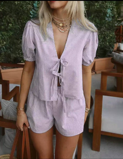 Women's SOERA Salma Plaid Tie-Front Two-Piece Set