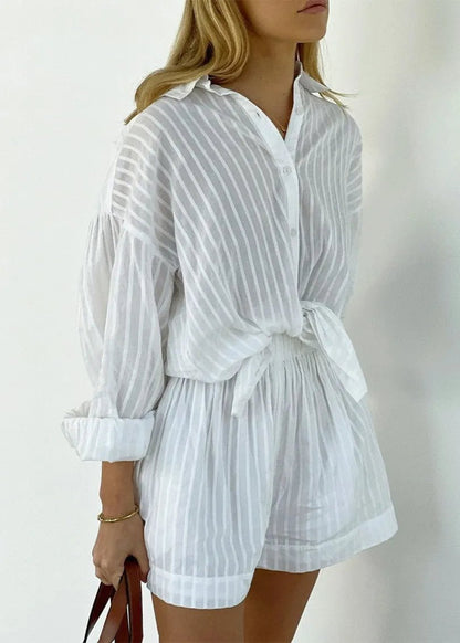 Women's SOERA Bridget Striped Cotton Shirt and Shorts Set