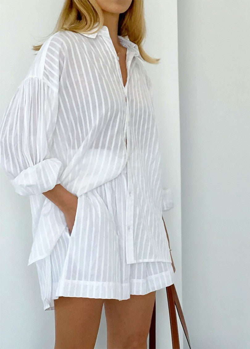 Women's SOERA Bridget Striped Cotton Shirt and Shorts Set