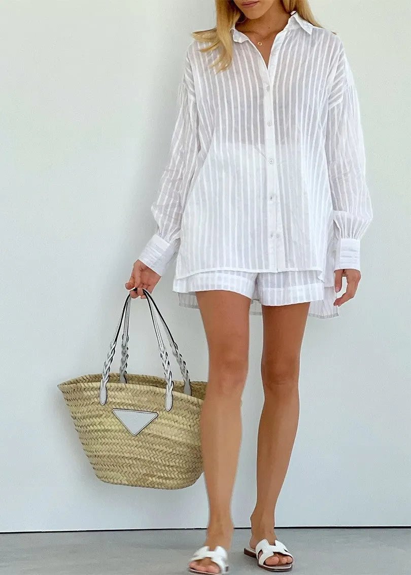 Women's SOERA Bridget Striped Cotton Shirt and Shorts Set