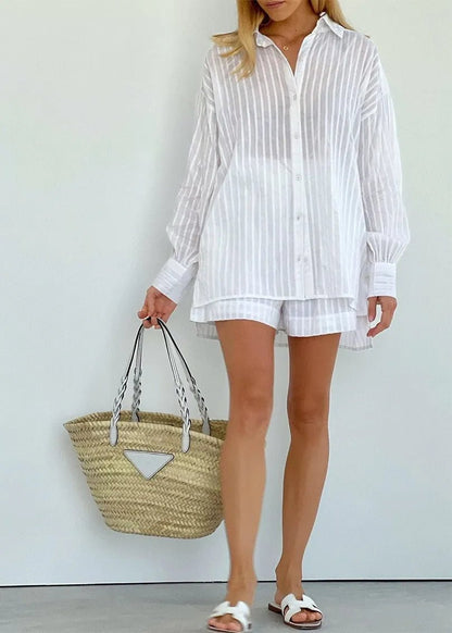 Women's SOERA Bridget Striped Cotton Shirt and Shorts Set