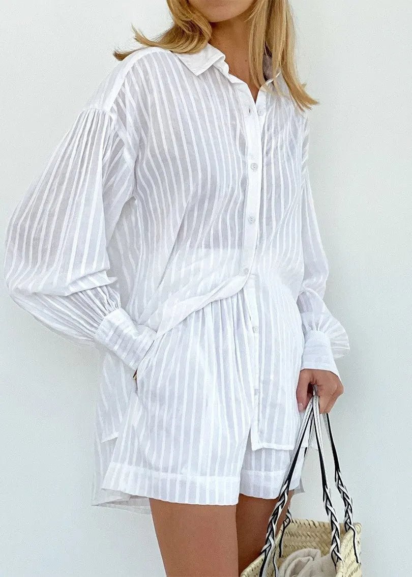 Women's SOERA Bridget Striped Cotton Shirt and Shorts Set