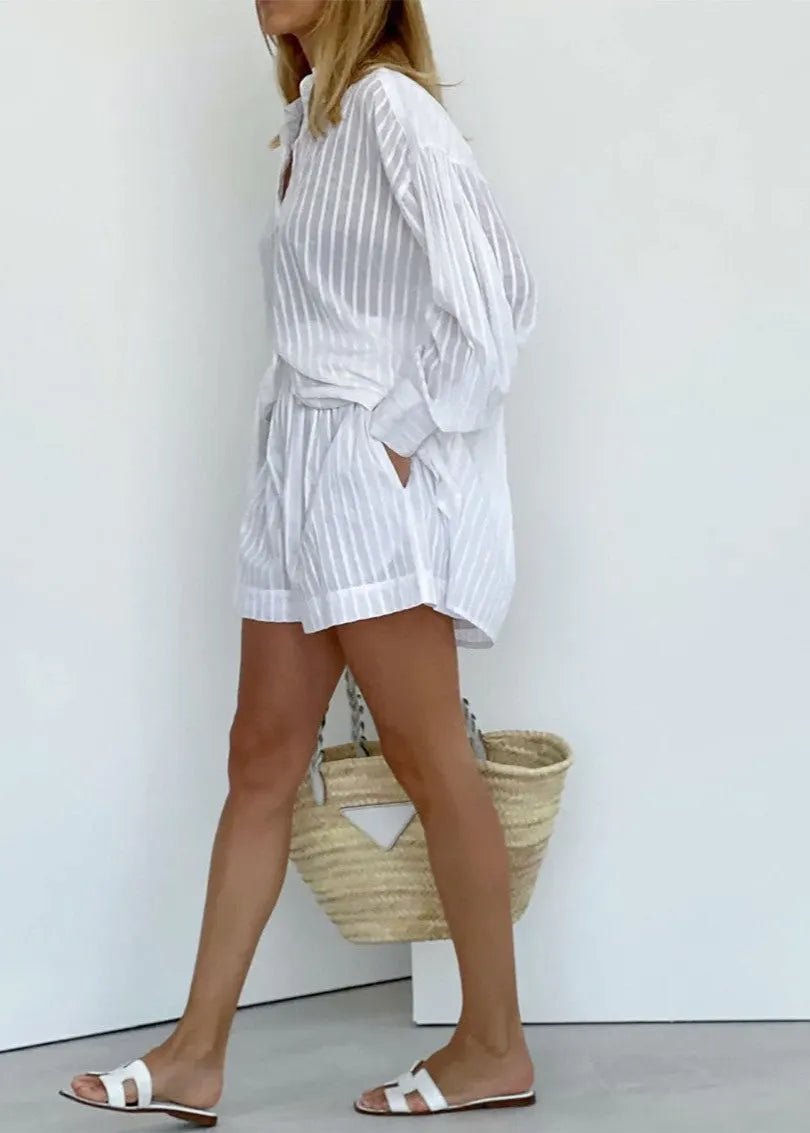Women's SOERA Bridget Striped Cotton Shirt and Shorts Set