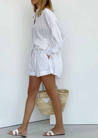 Women's SOERA Bridget Striped Cotton Shirt and Shorts Set