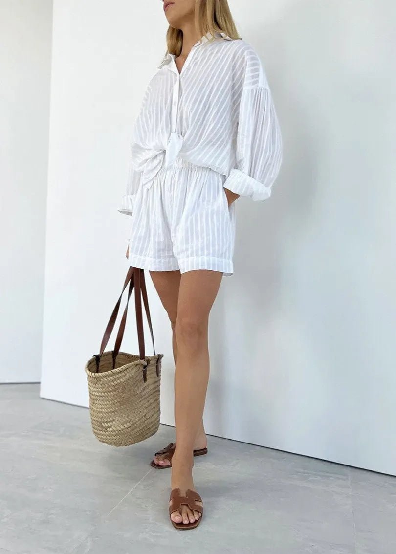 Women's SOERA Bridget Striped Cotton Shirt and Shorts Set
