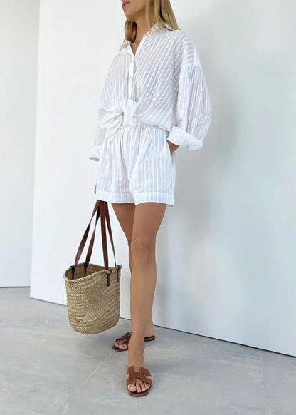 Women's SOERA Bridget Striped Cotton Shirt and Shorts Set