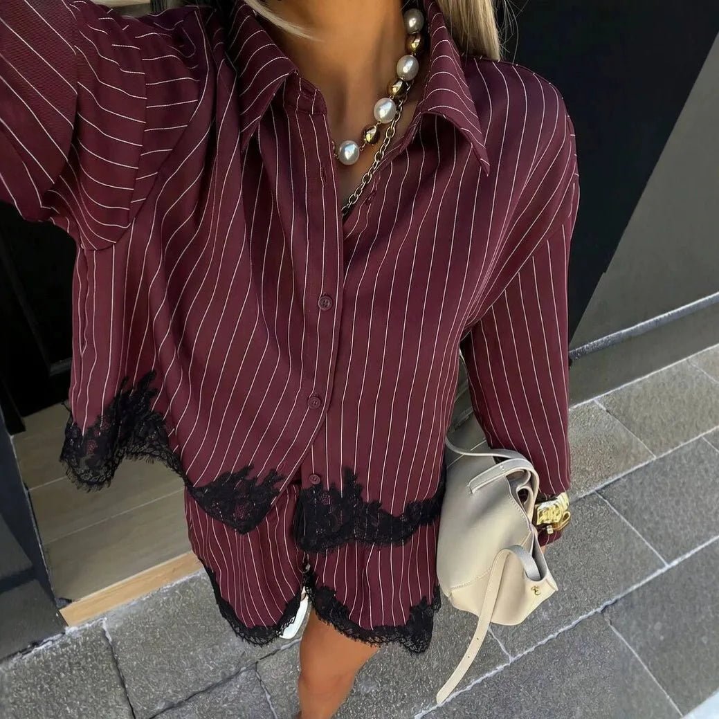 Women's SOERA Margot Pinstripe Lace Trim Hem Shorts Set