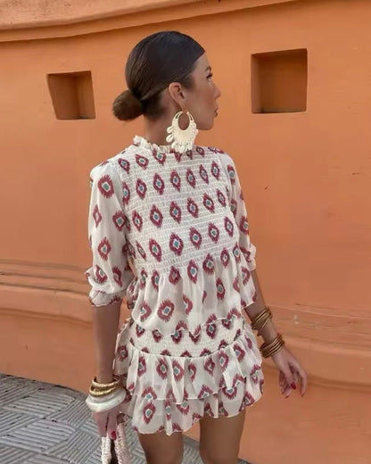 Women's SOERA Iris Geometric Print Tiered Mini Skirt Set