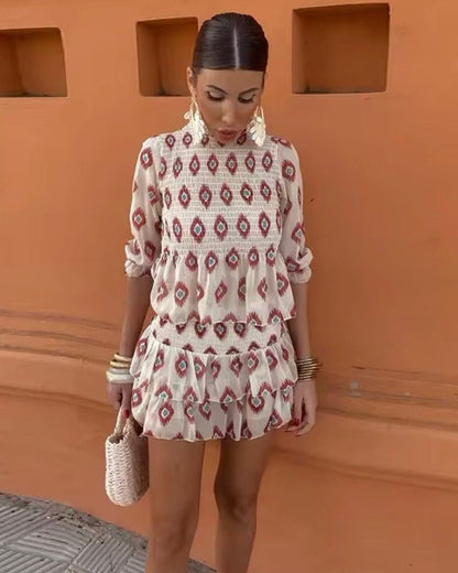 Women's SOERA Iris Geometric Print Tiered Mini Skirt Set