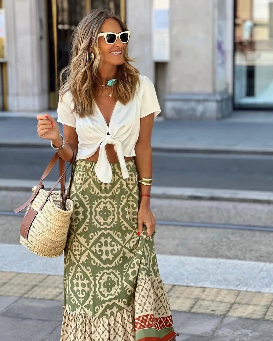 Women's Rhea Boho Printed Midi Swing Skirt