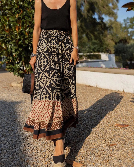 Women's Rhea Boho Printed Midi Swing Skirt