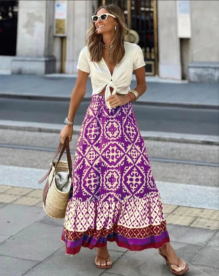 Women's Rhea Boho Printed Midi Swing Skirt