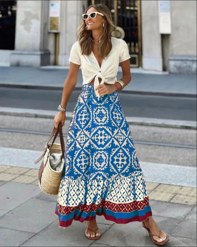 Women's Rhea Boho Printed Midi Swing Skirt