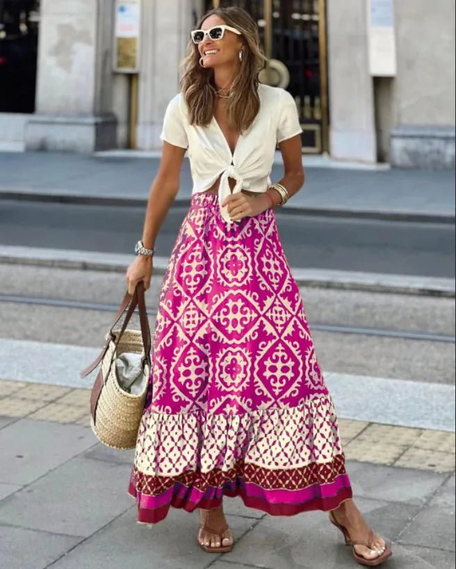 Women's Rhea Boho Printed Midi Swing Skirt